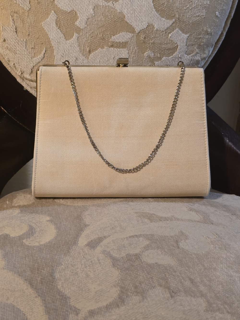 Cream Evening Clutch with Gold Chain Strap